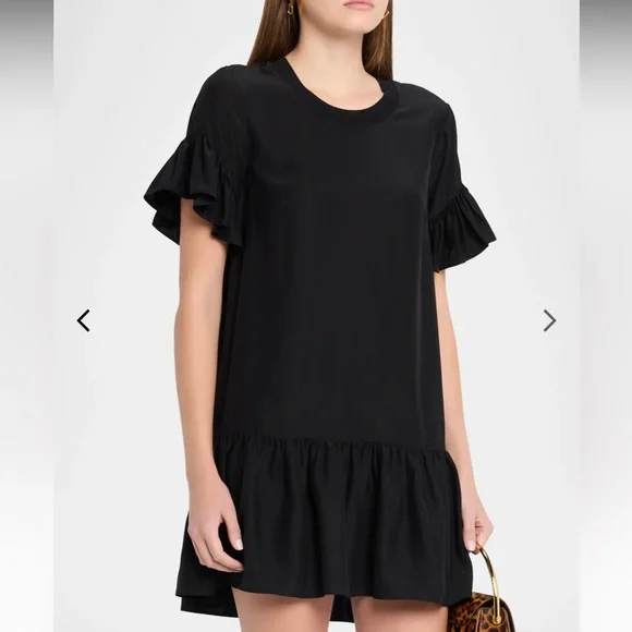 Cinq à Sept Leilah Silk Mini Dress Black Ruffle Flounce Dropped Waist Sz S NWT - Picture 12 of 16
